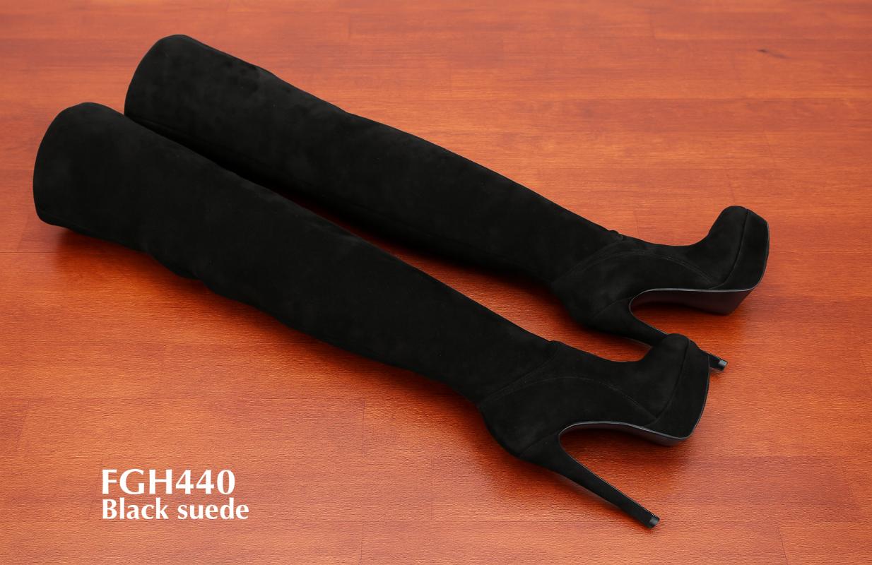 FGH440 - Botas de tacón de aguja con plataforma de ante hasta el muslo