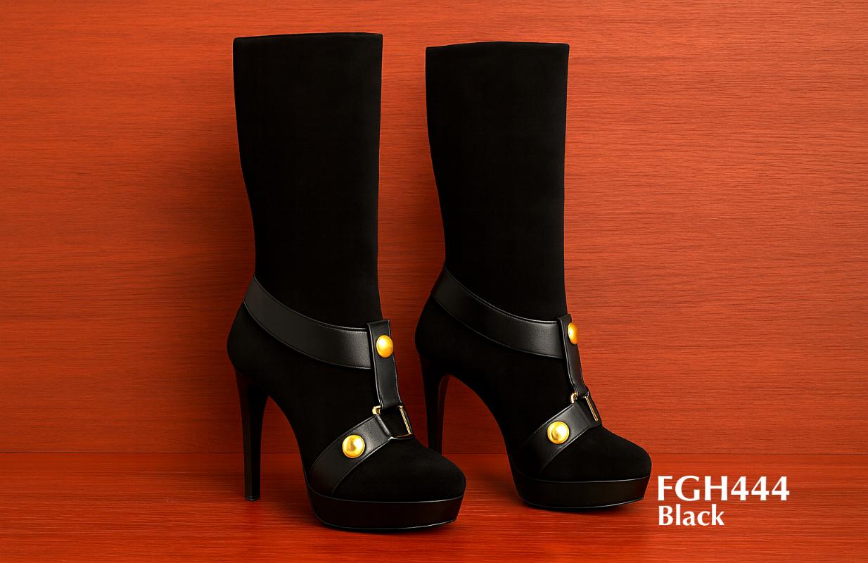 FGH444 - Botas negras de tacón de aguja personalizadas