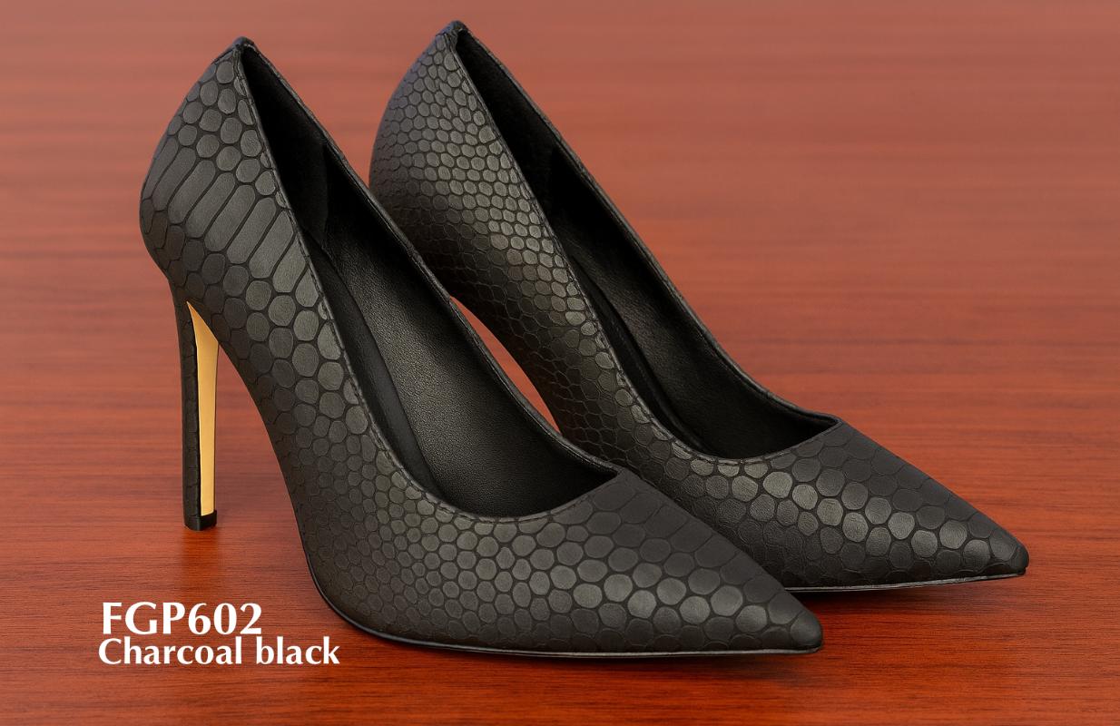FGP602 - Zapatos de tacón alto con punta puntiaguda de piel sintética con relieve