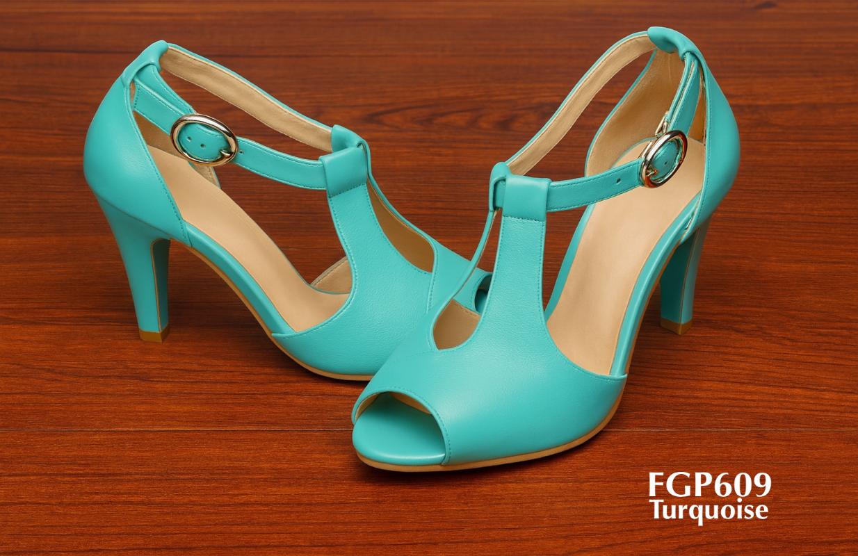 FGP609 - Zapato de salón turquesa con tira en T para mujer