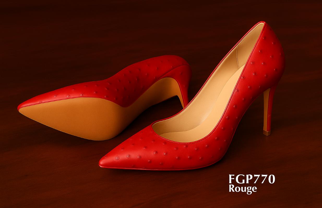 fgP770 - Tacones de vestir de piel de avestruz rugosa