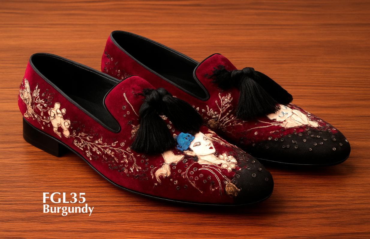 FGL35-ladies-tassel-Burgundy-velvet-slippers