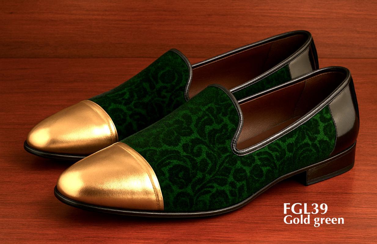 FGL39-Gold-green-ladies-velvet-slippers