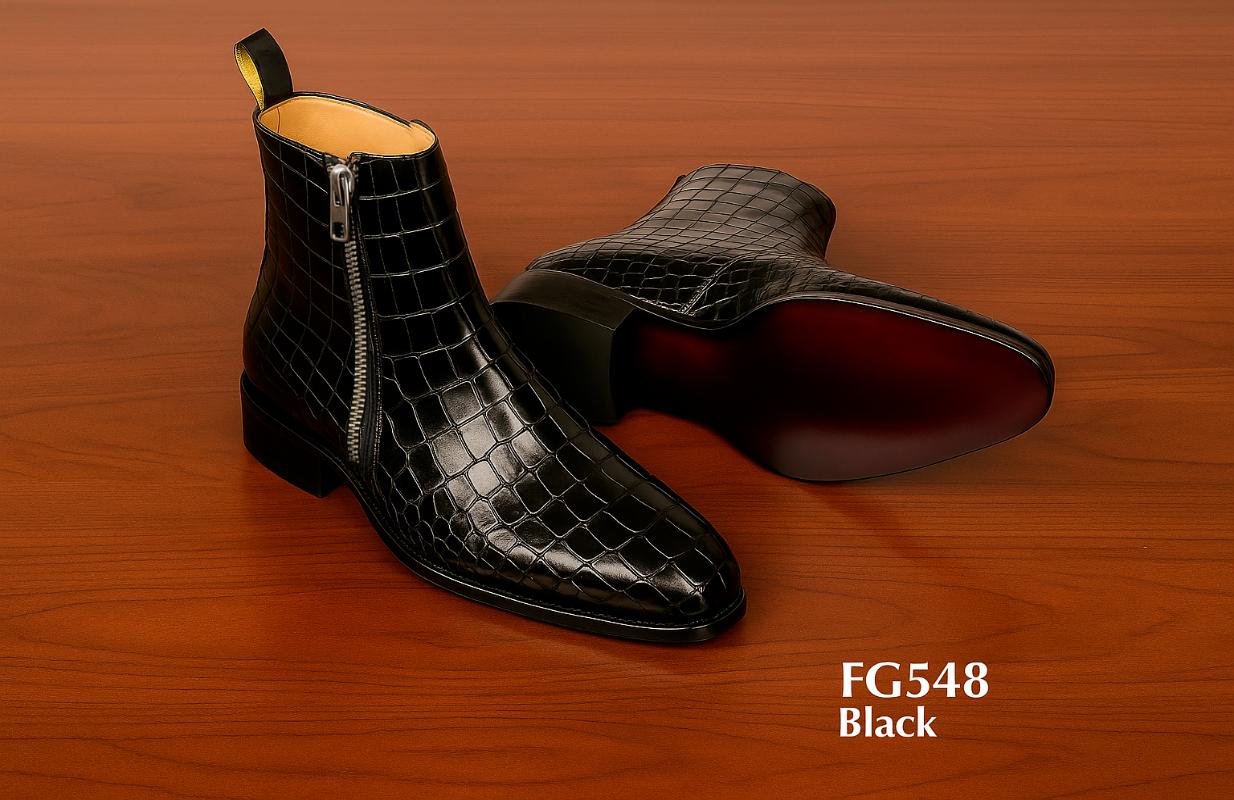 FG548-Botas negras de cocodrilo con cremallera