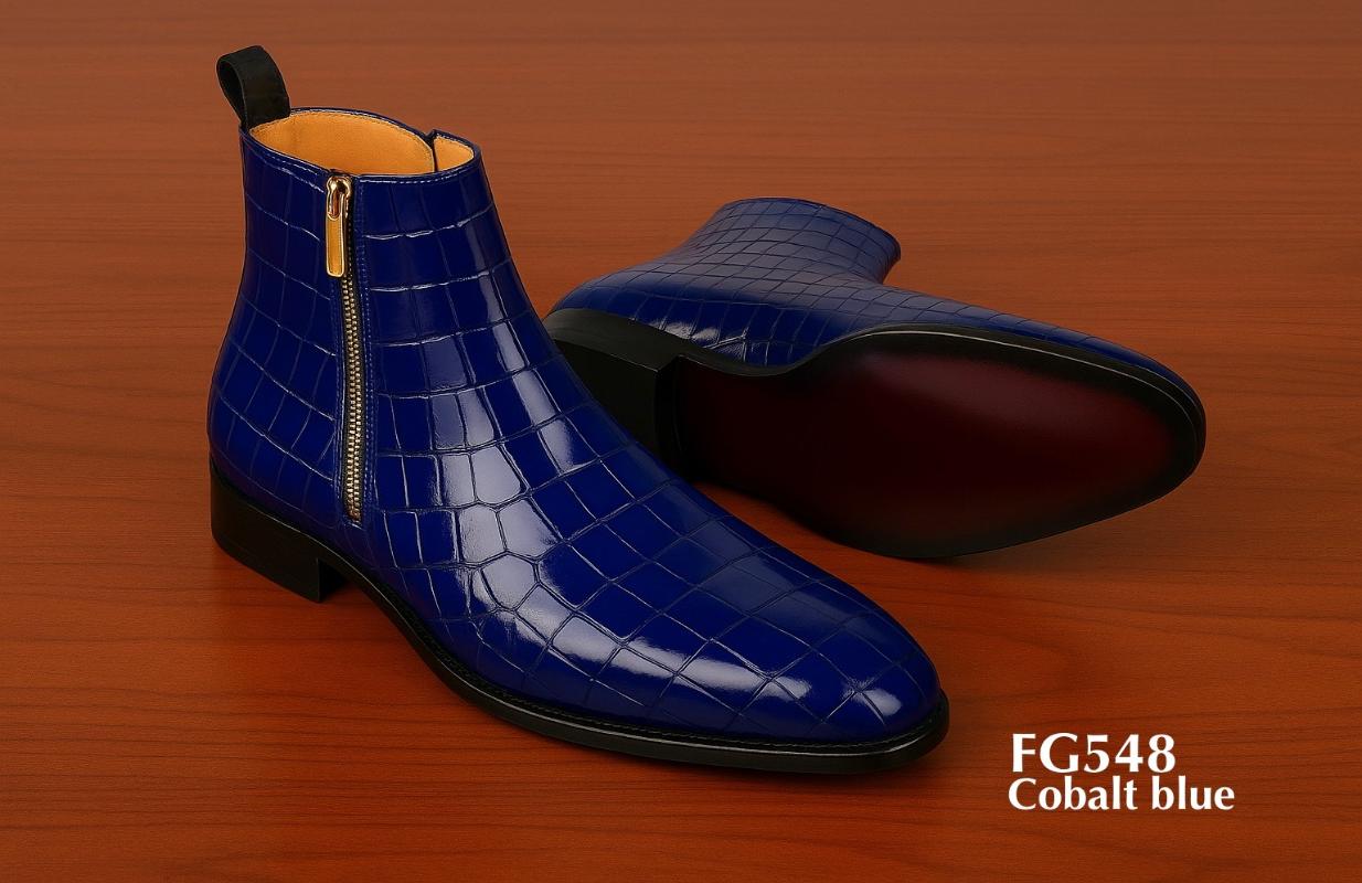 FG548 - Botas de cocodrilo con cremallera en azul cobalto