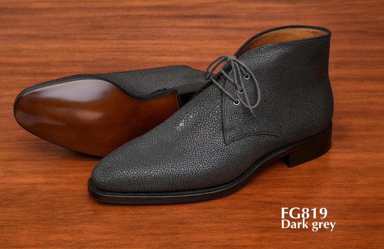 Botas chukka FGB19 en piel de raya gris oscuro
