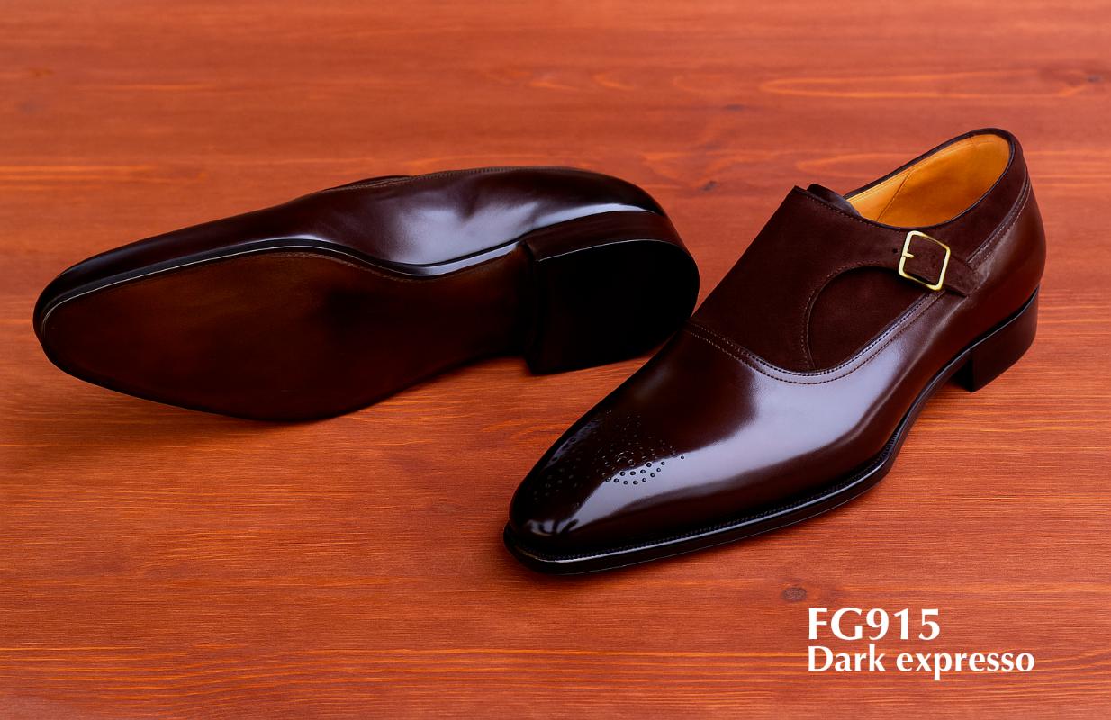 Zapato Monk Strap de cuero color espresso oscuro