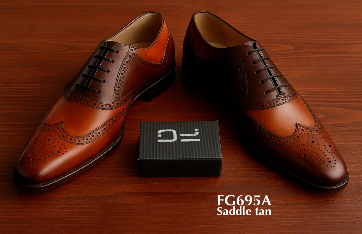 Zapato Brogue de cuero hecho a la antigua color marrón silla