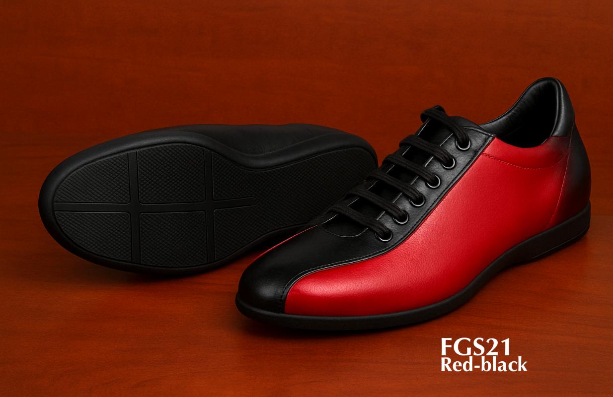 Zapatillas deportivas de moda FGS21 de cuero rojo y negro