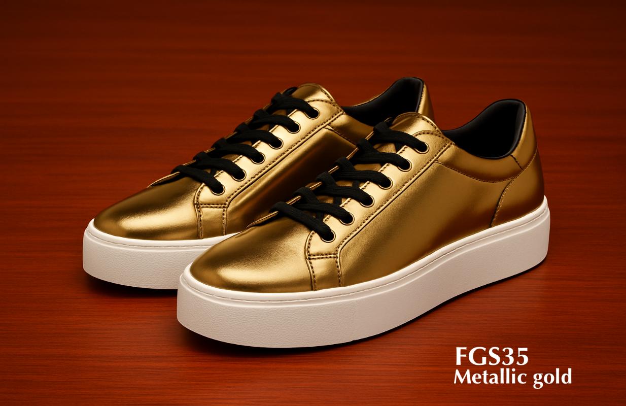 Zapatillas de piel FGS35 con acabado dorado metalizado