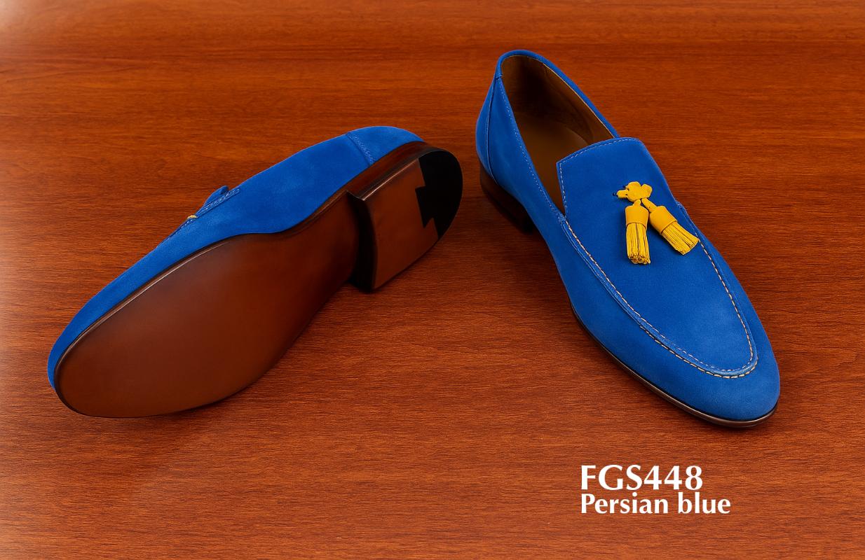 comprar mocasines de terciopelo azul persa con borla amarilla FGS448
