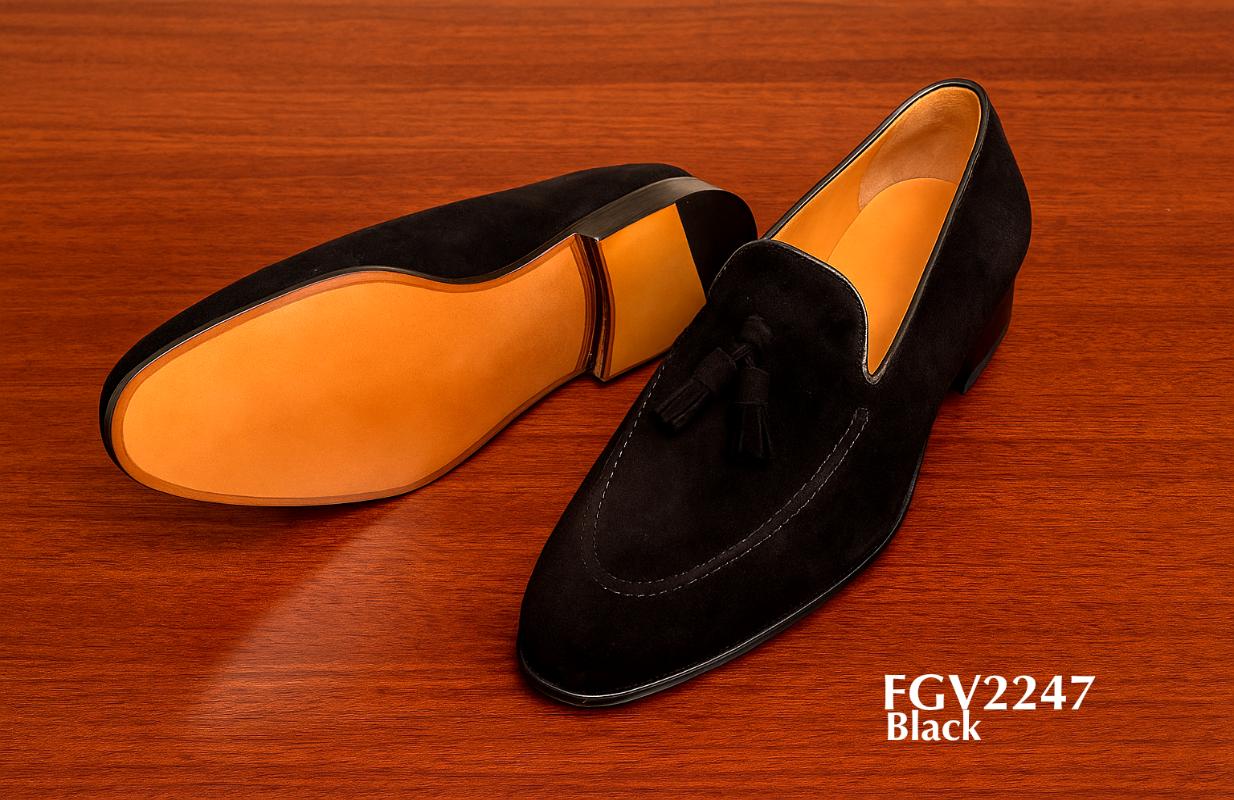 FGV2247-mocasines de terciopelo negro con borla