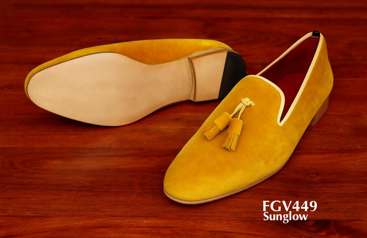 FGV449-mocasines de terciopelo color sunglow con borla